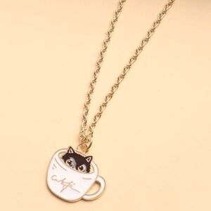 - Cat & coffee mug necklace